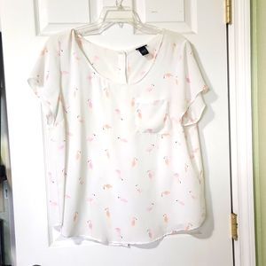 White Torrid Flamingo Blouse, Size 2